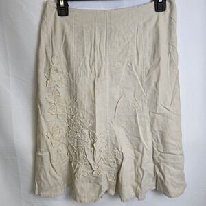 Sag Harbor Linen Blend Embroidered Floral Skirt, Tan, Boho Cottage, T53188KN, 6